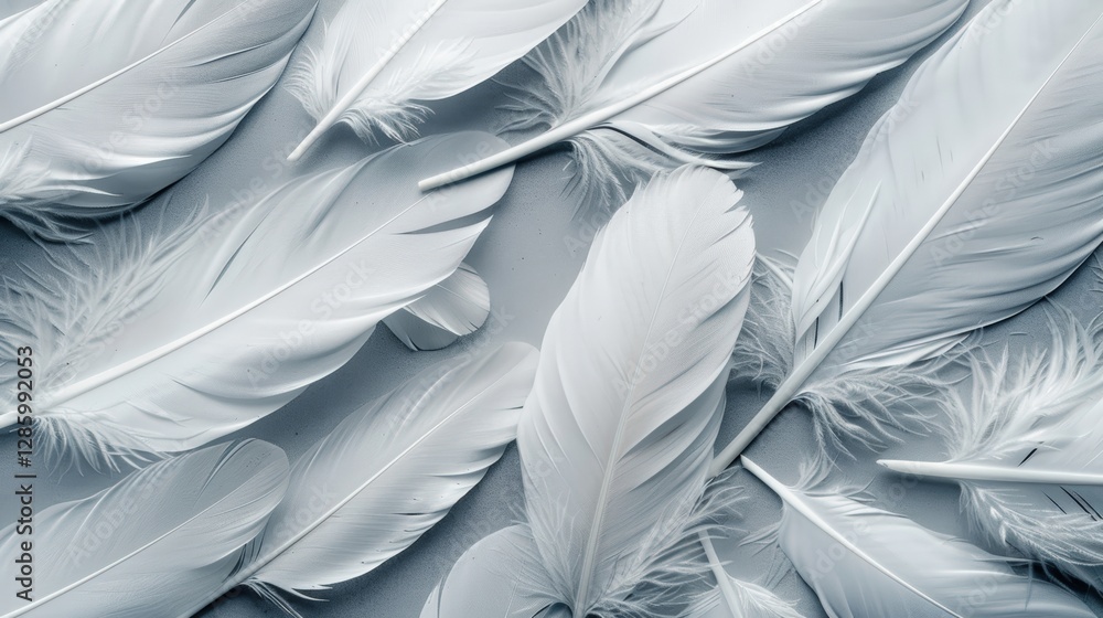 Fototapeta premium Elegant light gray feathers arranged on a muted background