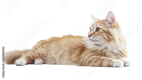 Wallpaper Mural Fluffy orange cat lounging comfortably on a white surface with a calm expression and alert posture Torontodigital.ca