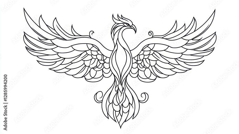 Obraz premium Ornate phoenix, graphic design, artistic illustration, decorative symbol