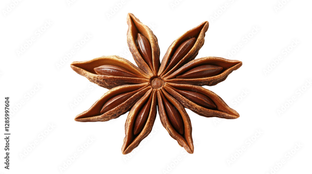 Unique star-shaped spice with vibrant brown color displayed on a plain background showcasing its intricate design and texture Unique star-shaped spice with vibrant brown color displayed on a plain background showcasing its intricate design and texture