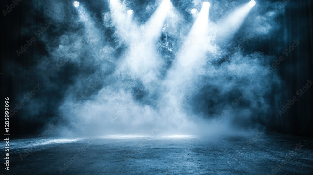 Swirling Fog with Dramatic Spotlight Beams Creating Striking Lines in a Mystical Atmosphere Swirling Fog with Dramatic Spotlight Beams Creating Striking Lines in a Mystical Atmosphere
