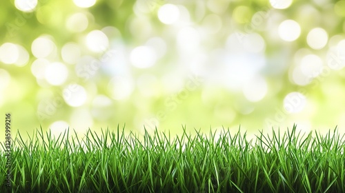 Grassy background with bokeh lights and copy space for a spring or summer nature concept. for a banner design. product presentation or advertising of natural, organic food, and health care concepts. 