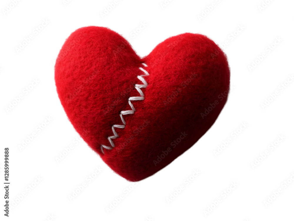 Fototapeta premium A stitched red heart symbolizing love, healing, and emotions, perfect for conveying affection and warmth in various designs.