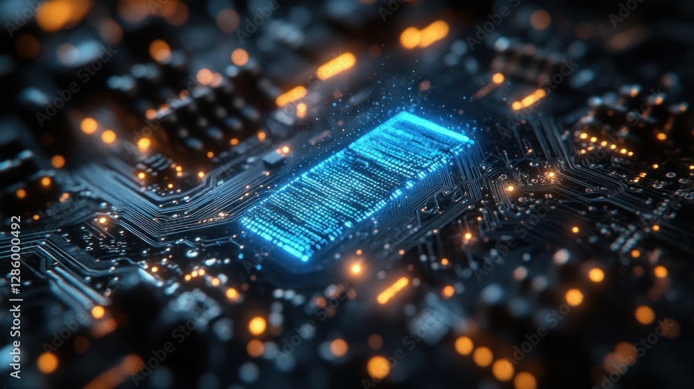 Obraz premium High-Tech Circuit Board with Glowing Chip