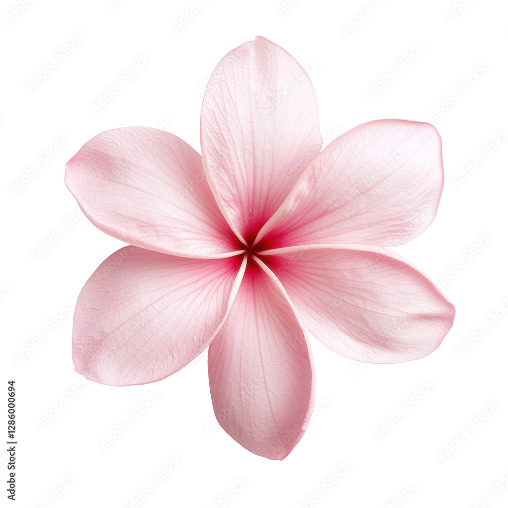 Fototapeta premium Pink flower with soft petals and delicate veins, featuring a natural gradient from pale pink to deep magenta at the center in a symmetrical floral design. Isolated on transparent background, png.
