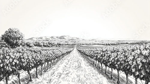 “Harvest Awaits: Artistic Vineyard Illustration”