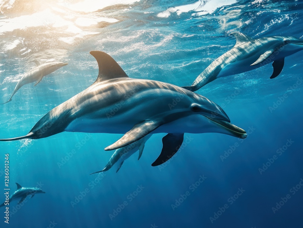 Naklejka premium Sustainable dolphin pod photo in designated ocean area
