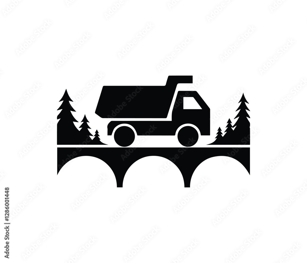 Obraz premium Silhouette Flat Icon of a Dump Truck. dump truck logo. truck icon. 