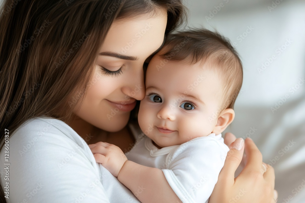Happy mother holding and embracing her smiling baby Happy mother holding and embracing her smiling baby