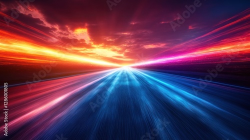 Highway sunset speed motion vibrant sky