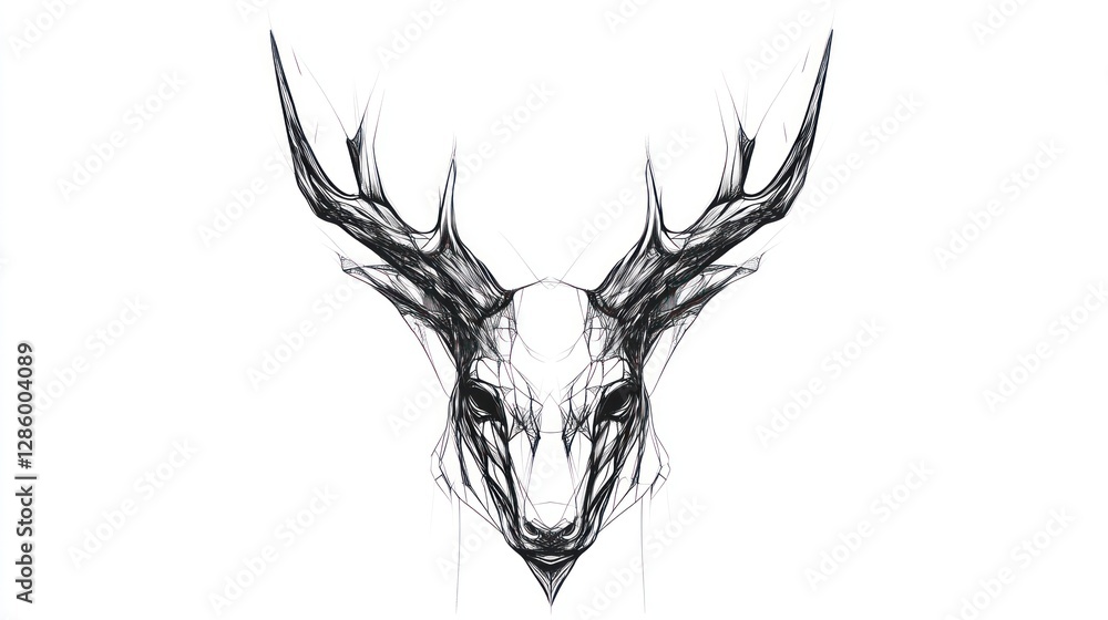 Obraz premium Abstract deer head illustration, line art, artistic design, potential use for posters, t-shirts