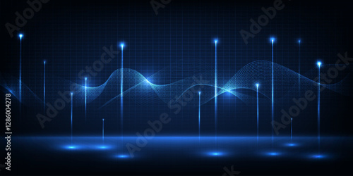Abstract digital data communication futuristic technology background with wave wireframe structure.Artificial intelligence and big data technology concepts.Vector illustrations 