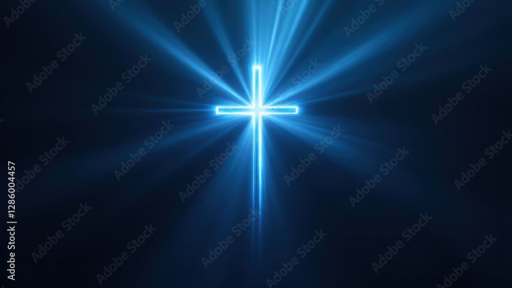 Fototapeta premium Bright cross shining on a dark background.