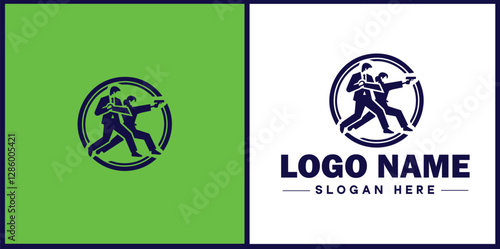 Self-Defense Class icon Martial arts training Personal protection course Combat skills workshop flat logo sign symbol editable vector