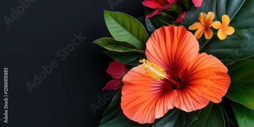 Wallpaper Mural Tropical Sunset Symphony. Merging rare wood sorrels, fiery orange hibiscus, and magenta bougainvillea for a lush, exotic bloomscape. Torontodigital.ca