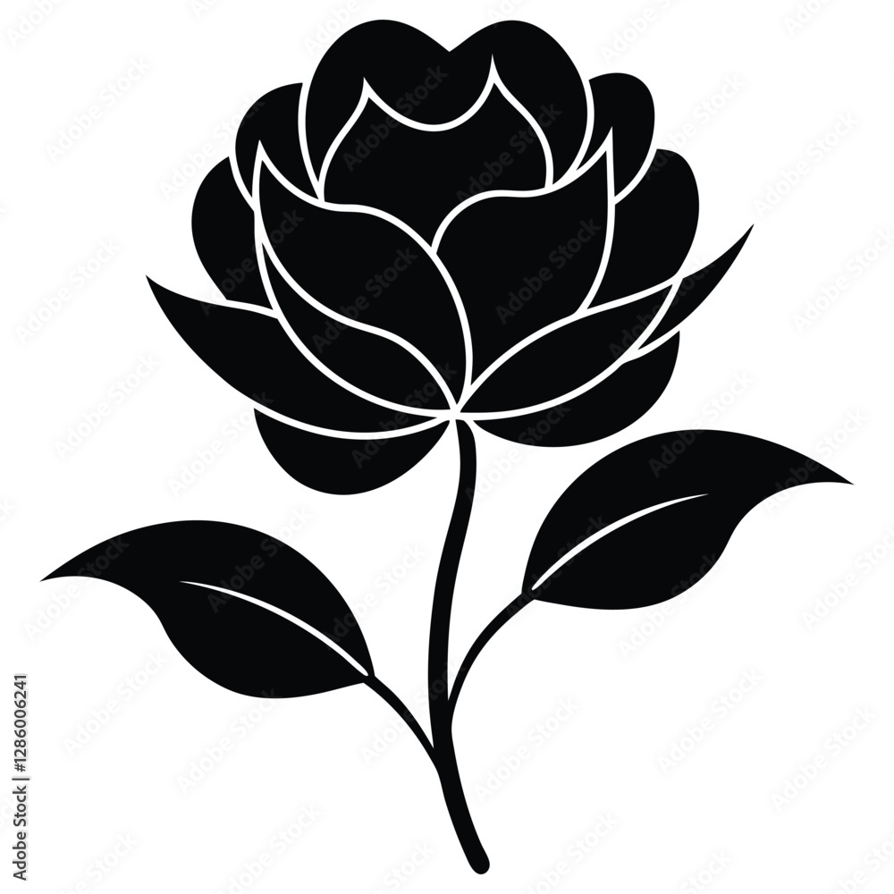 Fototapeta premium minimalist black silhouette blossom flower vector on white background