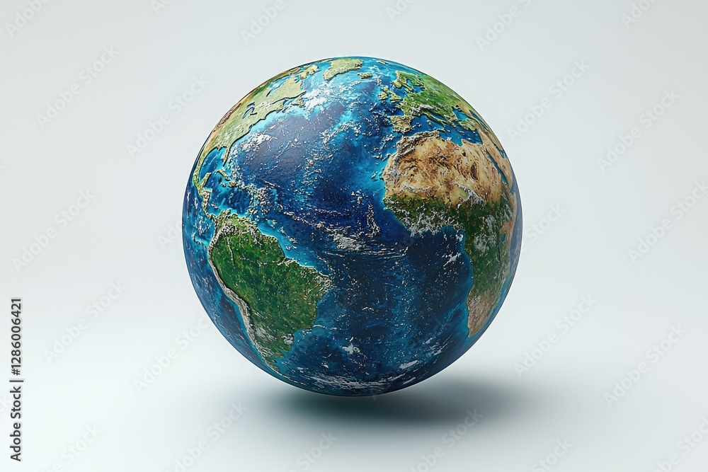 A realistically rendered globe of planet earth on a white background