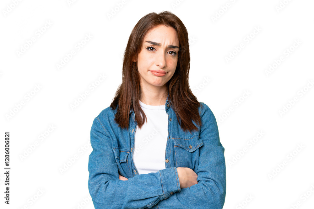 Young caucasian woman over isolated chroma key background with unhappy expression Young caucasian woman over isolated chroma key background with unhappy expression