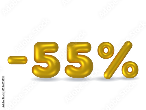 Gold sale -55%, gold percentage discount sign, sale banner template, special offer -55% off discount tag. gold sale symbol, gold sticker, advertising.