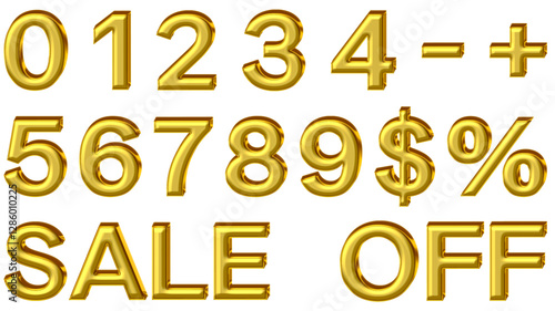 Gold realistic gold numbers isolated. Realistic luxury metallic number from zero to nine. Design element for festive party decoration