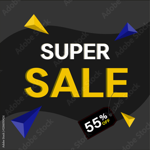 Yellow 3d font 55 percent discount number template. use for promotional advertisement on special sale Isolated on white background. illustrator vector file.