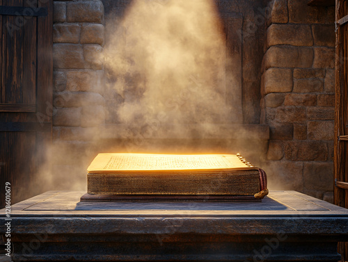 Hyper-realistic biblical scene featuring an ancient scroll