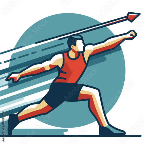 Dynamic Javelin Thrower Action Shot in Flat Illustration Style
