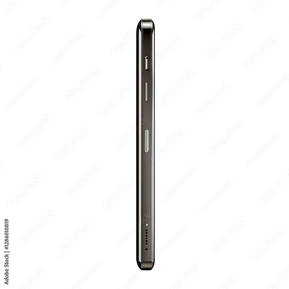 Sleek and Modern Smartphone Design Showcasing Side Profile with Buttons and Ports Highlighted on Black Background Sleek and Modern Smartphone Design Showcasing Side Profile with Buttons and Ports Highlighted on Black Background