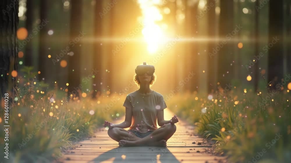 seamless looping 4K time-lapse virtual video animation background of a peaceful meditation scene in a sunlit forest, glowing fireflies, golden sunlight, spiritual harmony, and deep mindfulness seamless looping 4K time-lapse virtual video animation background of a peaceful meditation scene in a sunlit forest, glowing fireflies, golden sunlight, spiritual harmony, and deep mindfulness