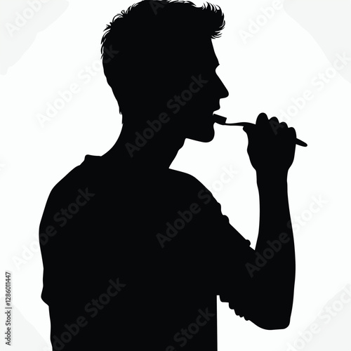 Silhouette of Person Brushing Teeth - Silhouette Art in Modern Hygiene Concept