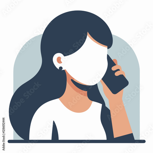 Faceless Woman Talking on Phone with Minimalist Design in Flat Illustration