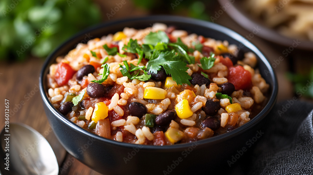 A Rice and Beans Simple Vegan Dish with Extra Garnishes A Rice and Beans Simple Vegan Dish with Extra Garnishes