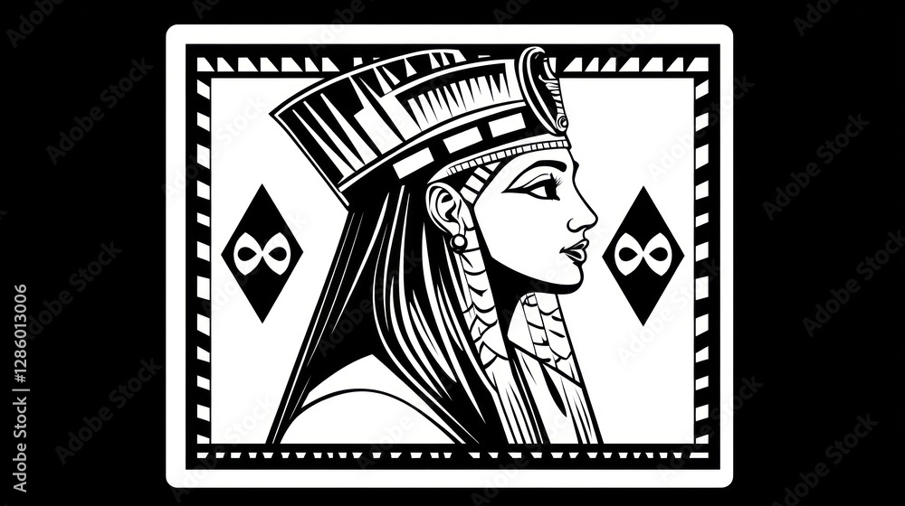 Obraz premium Egyptian Queen Profile Portrait, Stylized Art, Use in Design, History, Educational, Print, Decorative