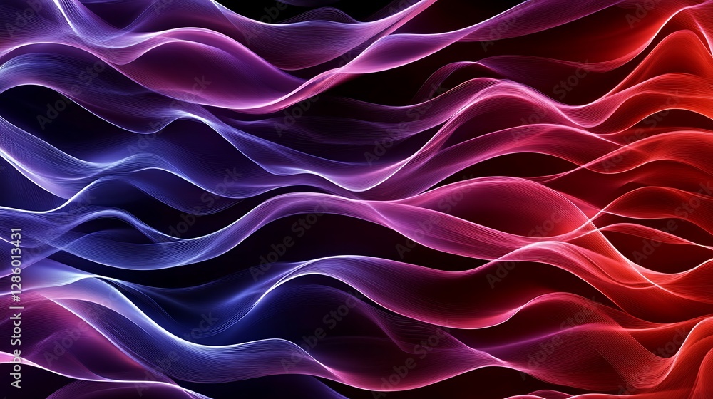 Fototapeta premium Abstract Red and Blue Wave Energy: A Digital Painting AI Generated