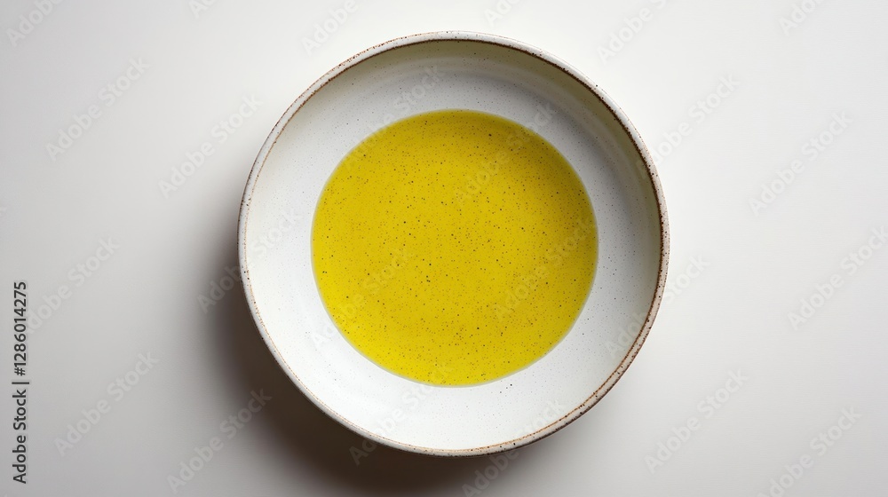 Yellow oil in shallow bowl on white background Yellow oil in shallow bowl on white background