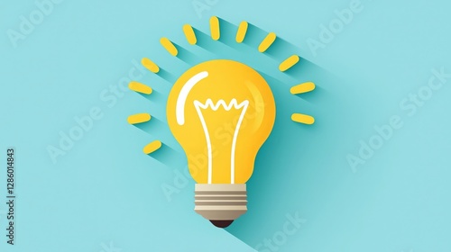 A bright yellow light bulb symbolizes creativity and ideas against a soothing blue background.