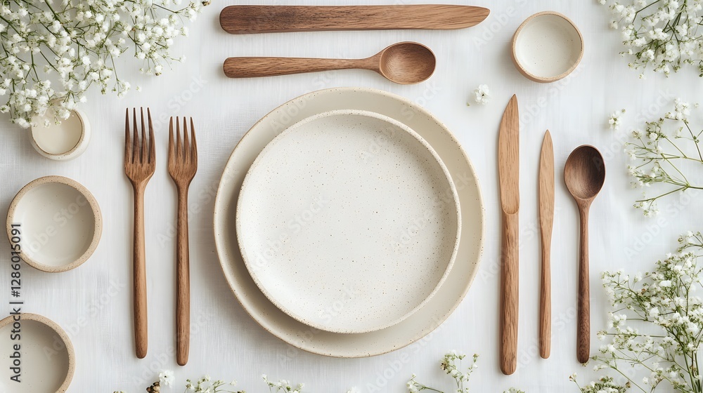 Alpine oat white minimalist tableware set features matte ceramic plates and wooden utensils, styled for neutral-tone food photography under high-key lighting. Alpine oat white minimalist tableware set features matte ceramic plates and wooden utensils, styled for neutral-tone food photography under high-key lighting.