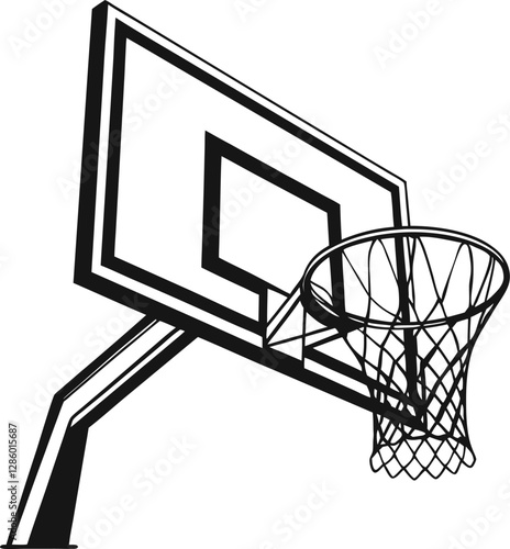 Basketball hoop silhouette vector illustration, perfect for sports designs, basketball-themed logos, t-shirts, posters, and athletic branding. Ideal for basketball fans and enthusiasts.

