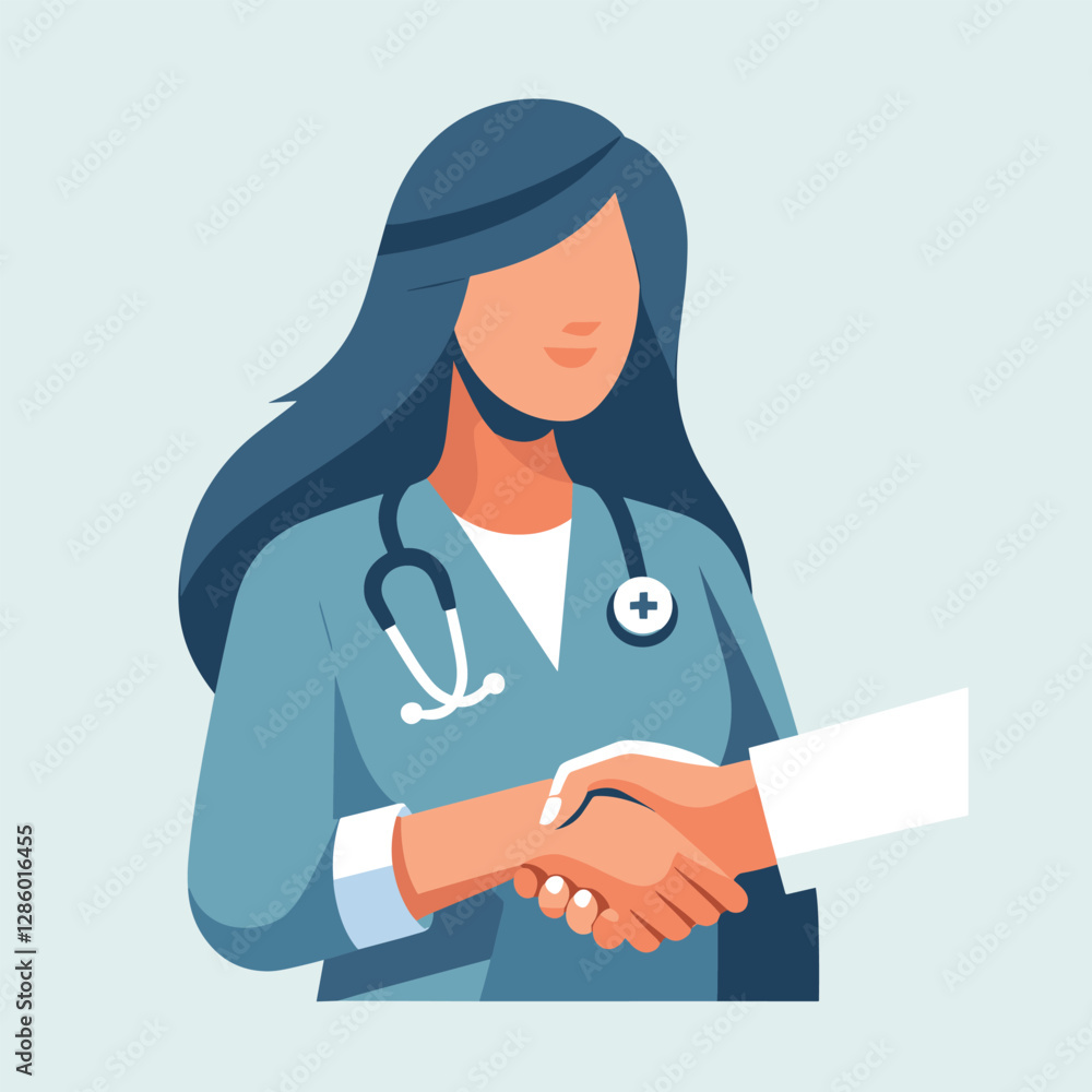 Doctor and Patient Handshake in Flat Illustration Reflecting Healthcare Collaboration Doctor and Patient Handshake in Flat Illustration Reflecting Healthcare Collaboration