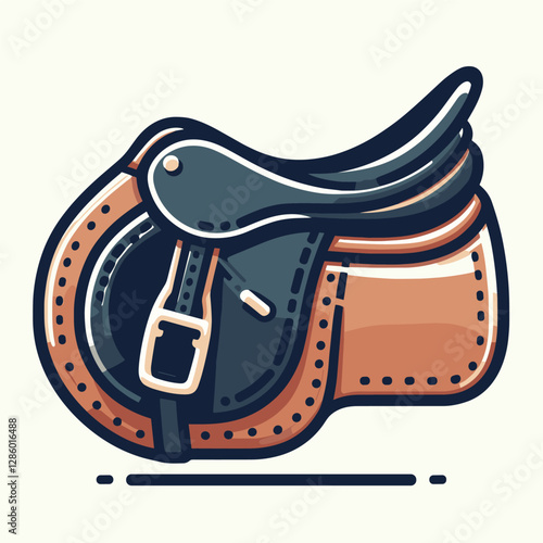 Equestrian Saddle Flat Illustration with Detailed Leather Design