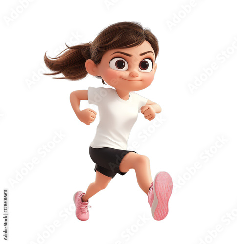 Animated young girl running with determination in sports attire