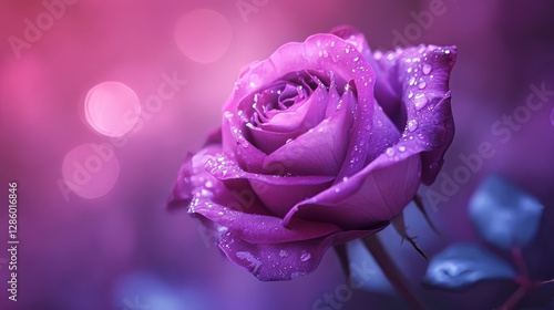 Dreamy Purple Rose With Water Droplets, Romantic And Elegant. Perfect For Adding A Touch Of Beauty To Any Project.