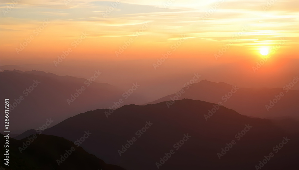 Majestic Mountain Sunset Golden Hour Landscape Panorama View Majestic Mountain Sunset Golden Hour Landscape Panorama View