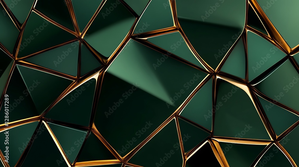 Emerald and Gold Geometric 3D Render: Abstract Facet Design AI Generated Emerald and Gold Geometric 3D Render: Abstract Facet Design AI Generated