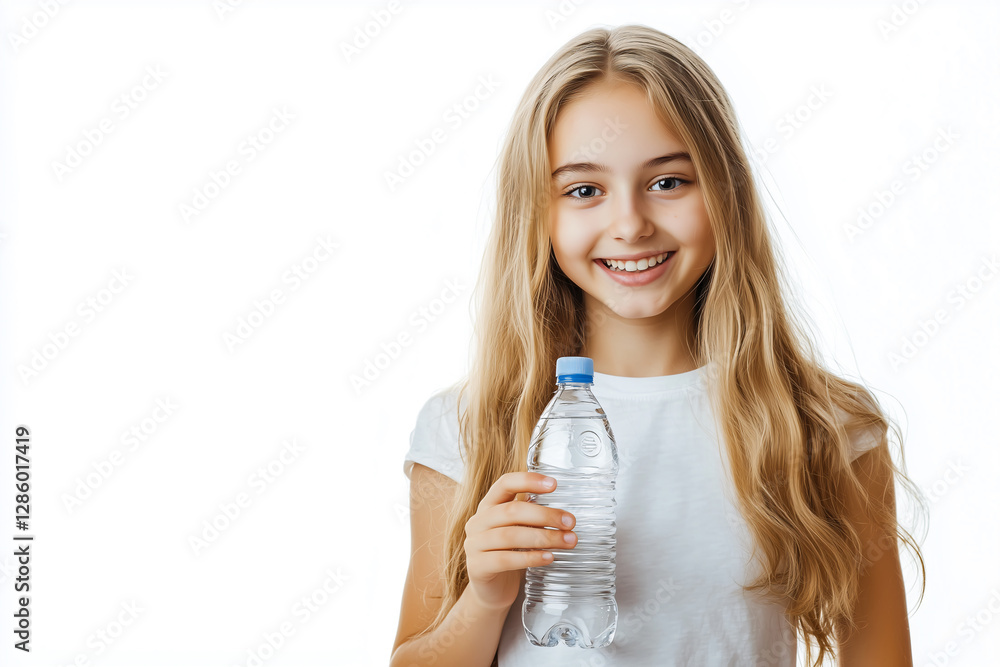 Young pretty blonde woman over isolated white background holding a bottle of water Young pretty blonde woman over isolated white background holding a bottle of water
