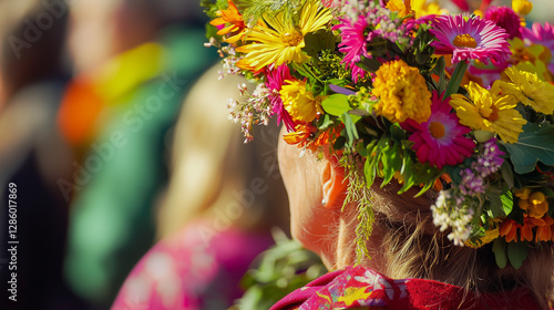 Wallpaper Mural Woman with vibrant floral crown at summer festival close up view Torontodigital.ca