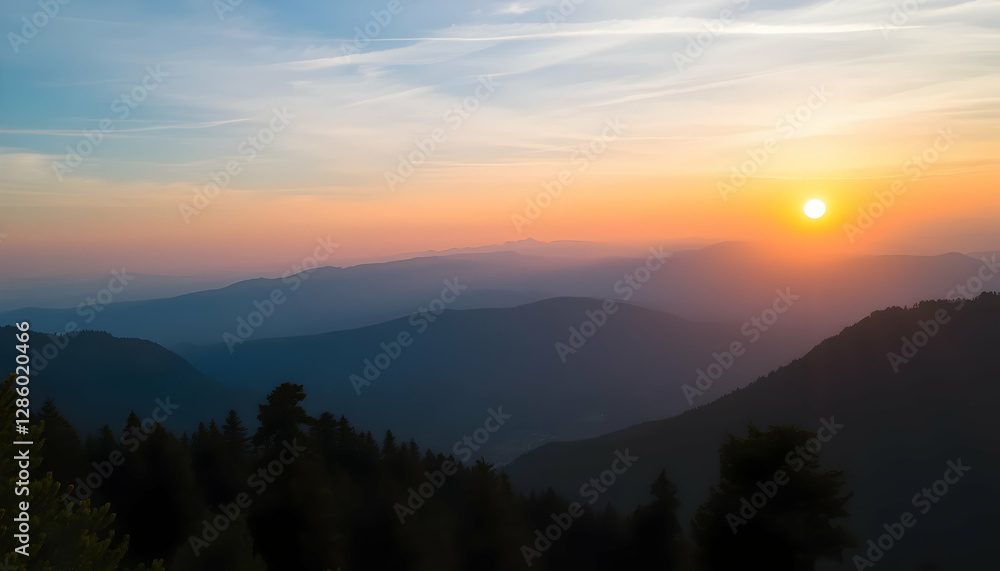 Obraz premium Majestic Mountain Sunset Landscape Breathtaking View Golden Hour Serenity Nature Photography