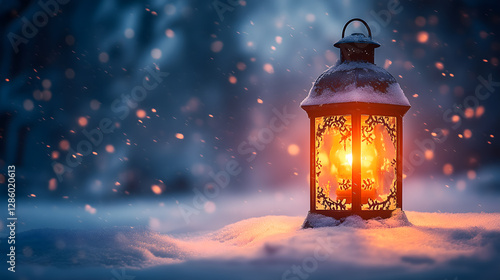 Cozy Winter Scene with Illuminated Lantern