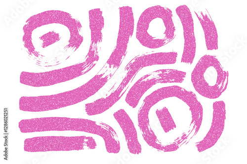 Squiggle and circles ink lines. Vector hand drawn wave round paint shapes photocopy print. Abstract curve freehand graphic. Scribble paintbrush wobble grunge illustration.