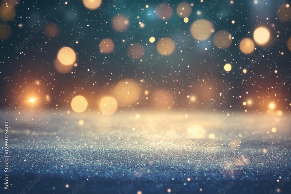 Soft golden bokeh lights dance gracefully across a frosty surface during a serene winter evening. Generative AI Soft golden bokeh lights dance gracefully across a frosty surface during a serene winter evening. Generative AI